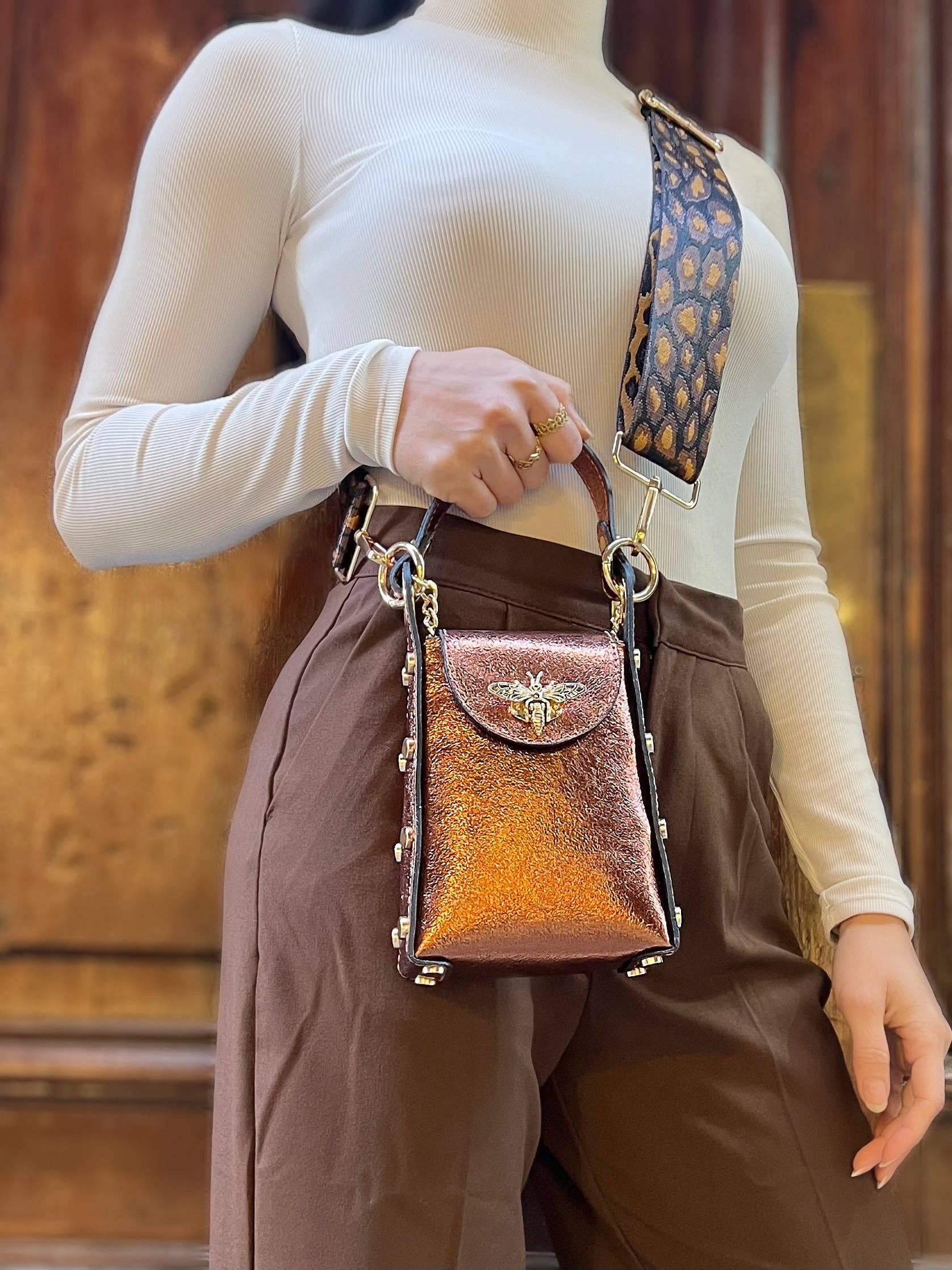 CORREA AJUSTABLE PARA BOLSOS negro, dorado y blanco